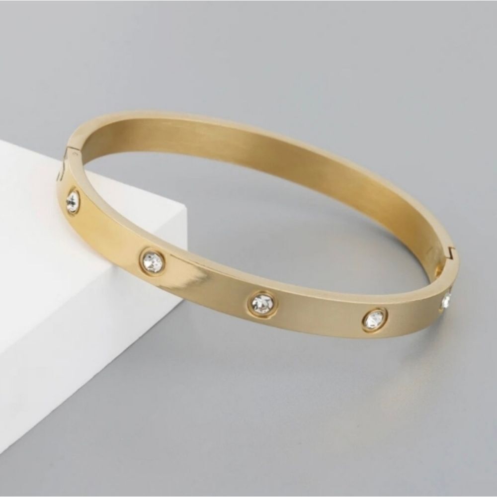 18K Gold Plated Diamond Drill Love Inspired Bracelet Bangle